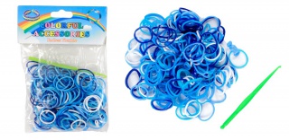 Loom Bands gumičky s háčikom na pletenie - modro / biele