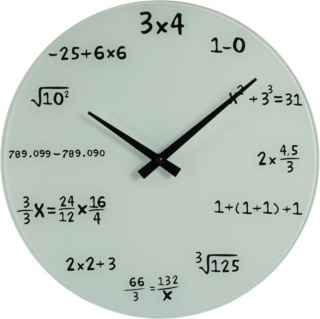 Matematické hodiny - sklenené biele