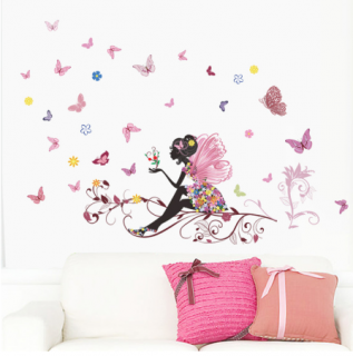Samolepka na stenu - víla s motýlikmi