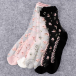 Priehľadné ponožky s kvetmi - čierne